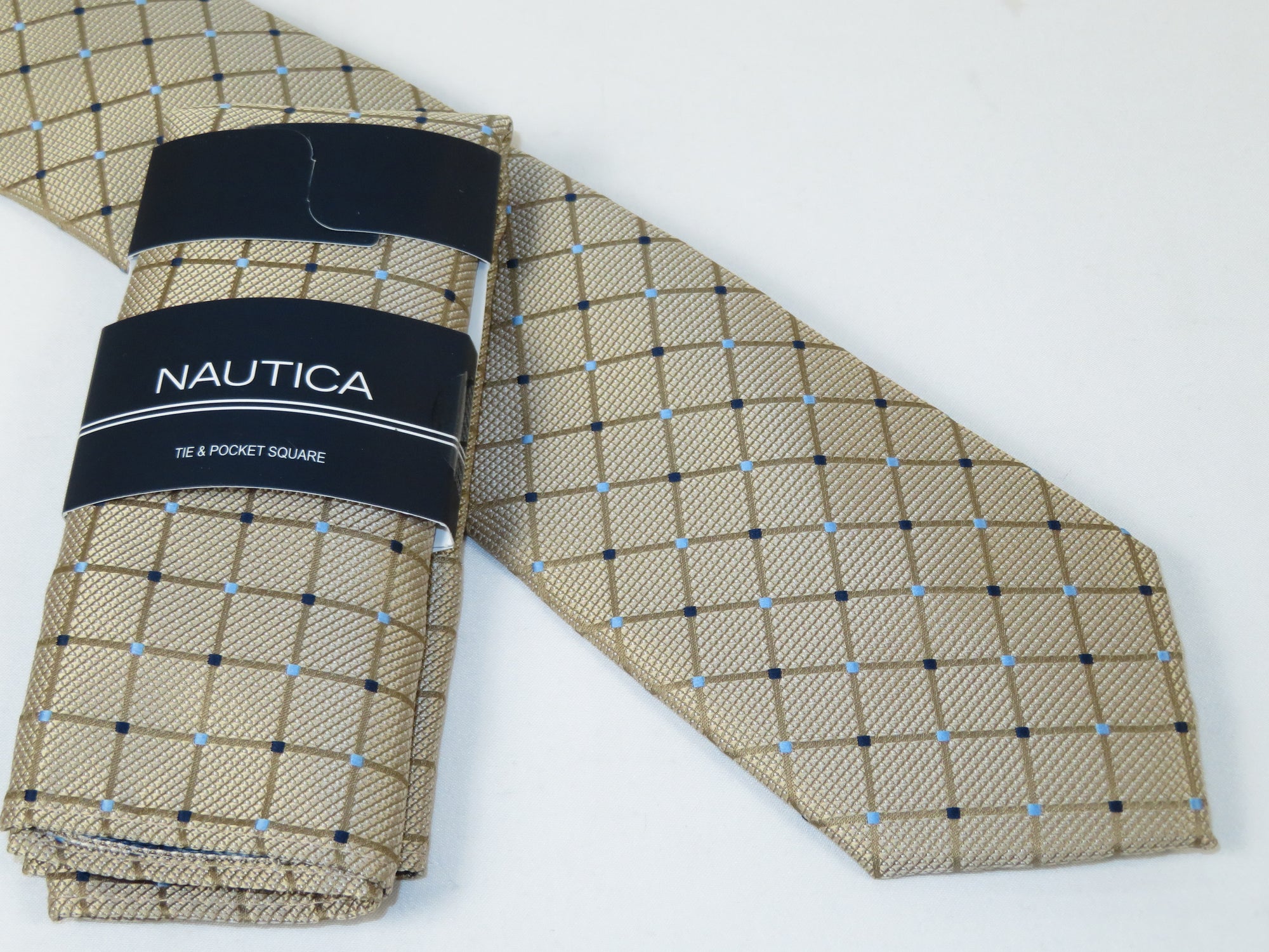 Men's  Nautica Tie and Hankie Set Woven Silky Feel #Nautica-1 Beige