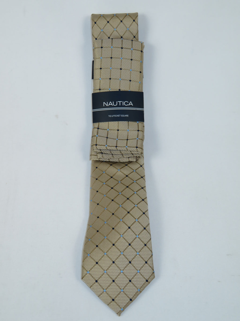 Men's  Nautica Tie and Hankie Set Woven Silky Feel #Nautica-1 Beige