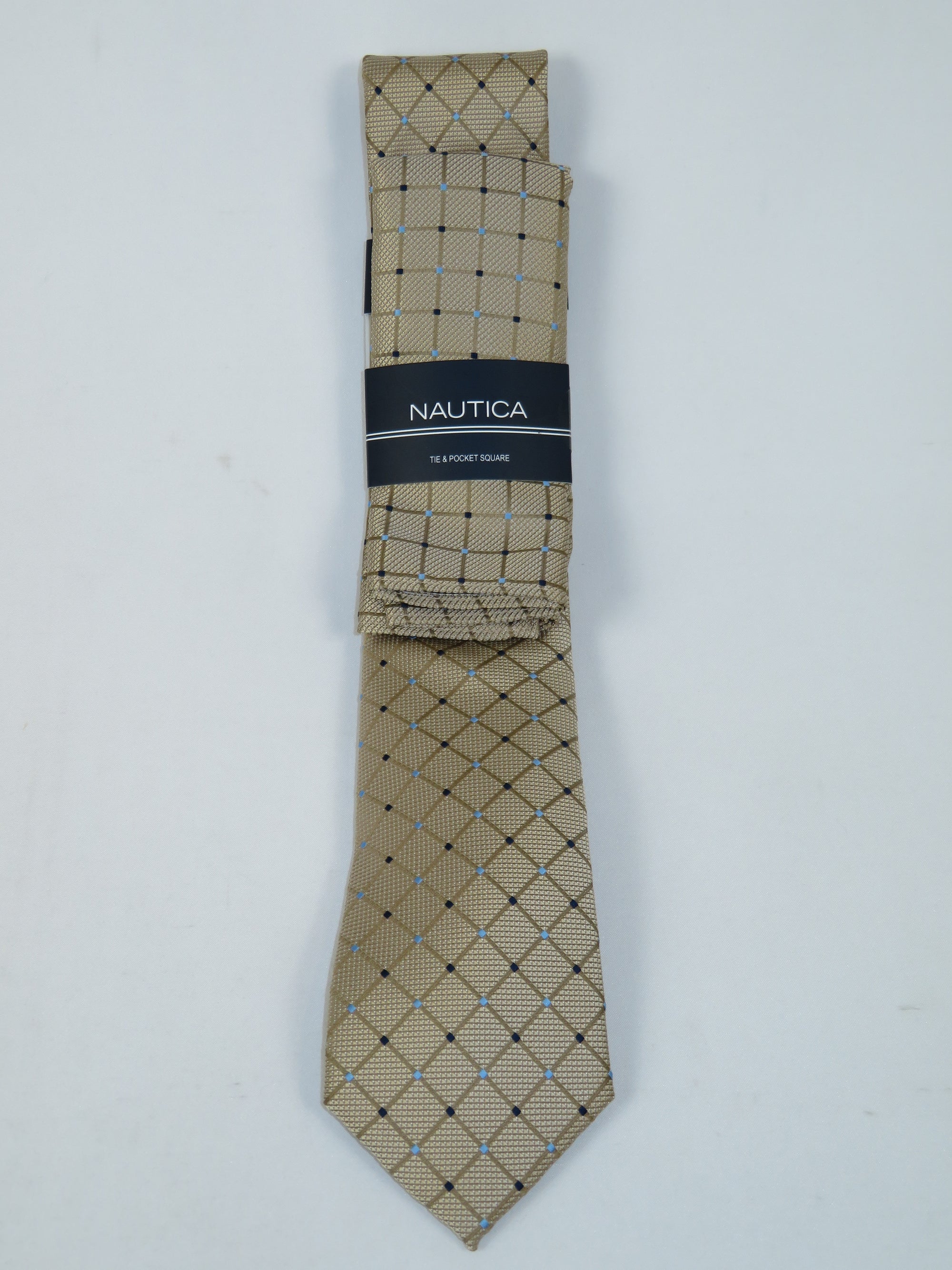 Men's  Nautica Tie and Hankie Set Woven Silky Feel #Nautica-1 Beige