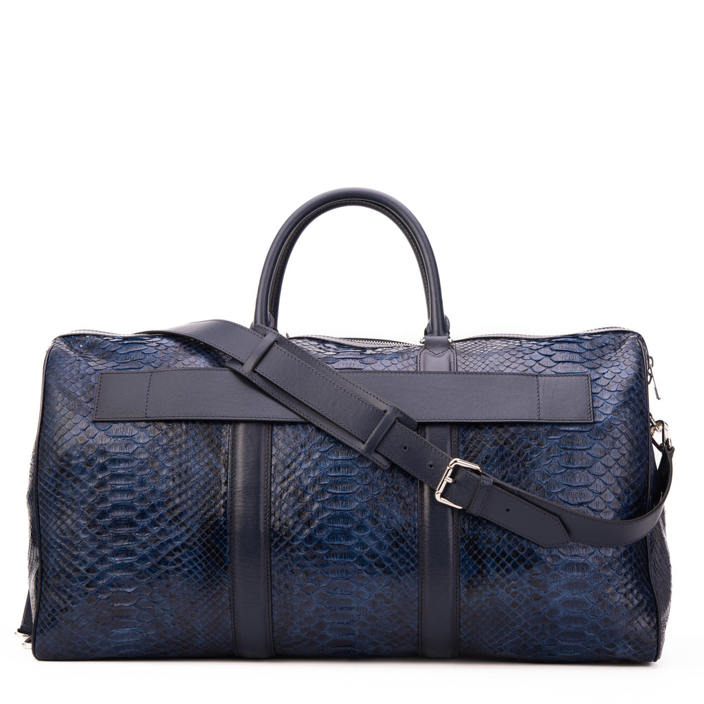The Velar Navy Hand-Painted Snake Leather Weekender Bag