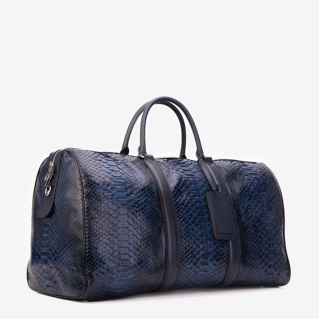 The Velar Navy Hand-Painted Snake Leather Weekender Bag