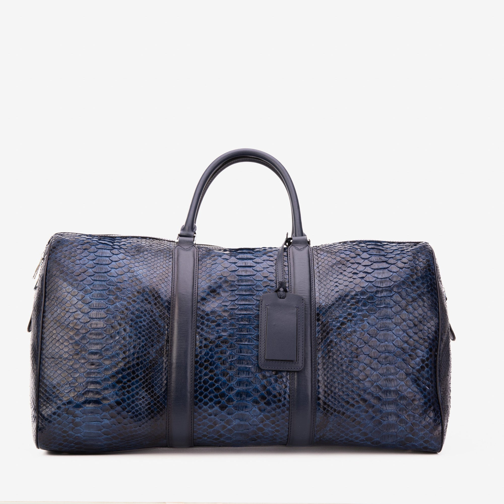 The Velar Navy Hand-Painted Snake Leather Weekender Bag