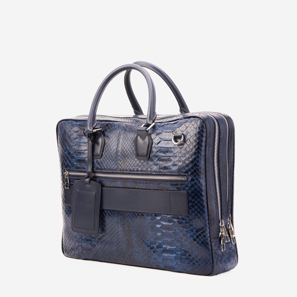 The Cortona Navy Blue Snake Leather Men’s Laptop Briefcase