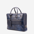 The Cortona Navy Blue Snake Leather Men’s Laptop Briefcase