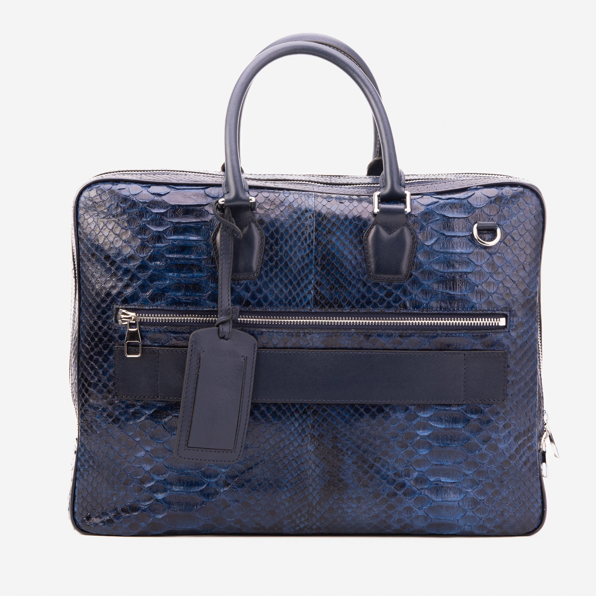 The Cortona Navy Blue Snake Leather Men’s Laptop Briefcase
