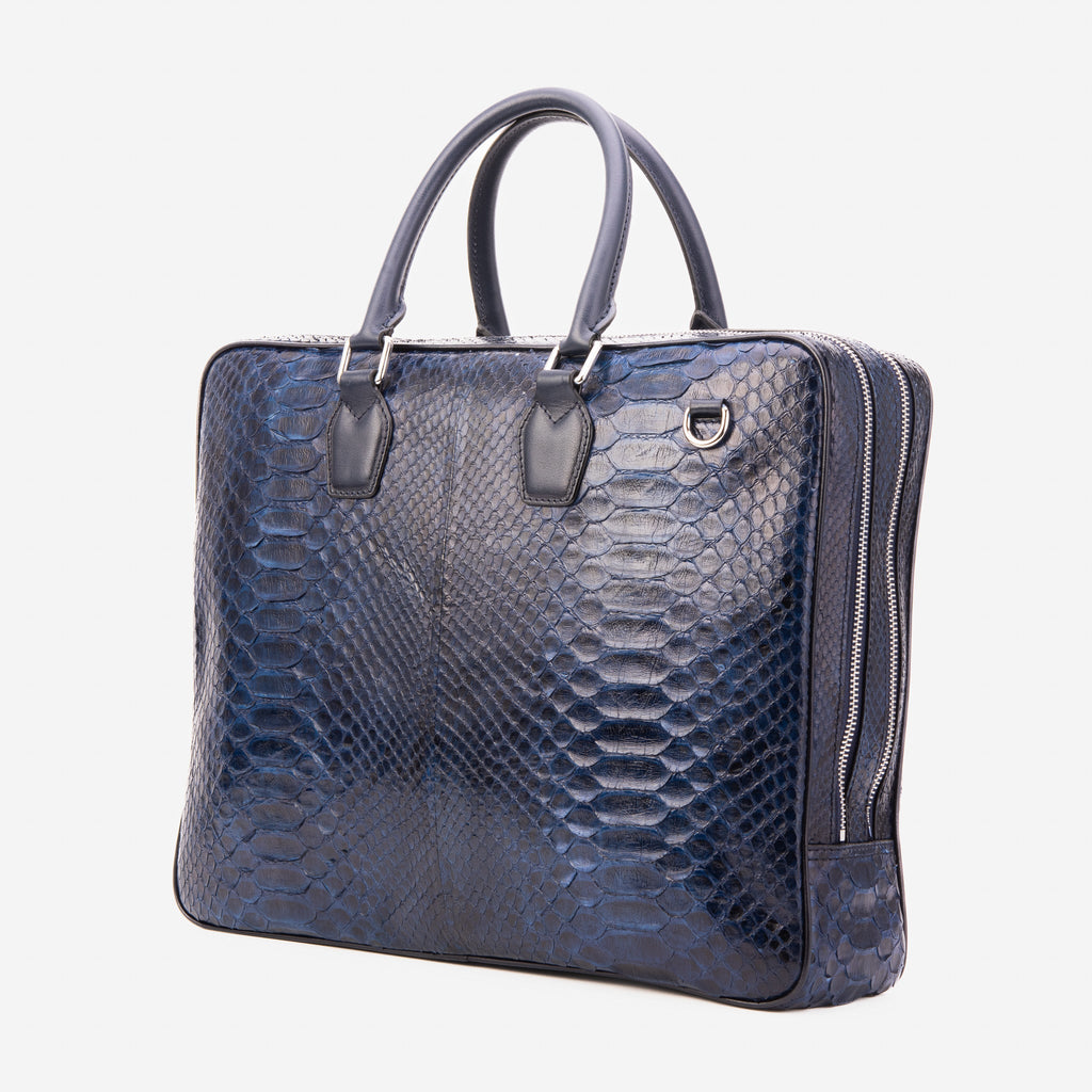 The Cortona Navy Blue Snake Leather Men’s Laptop Briefcase