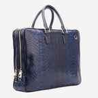 The Cortona Navy Blue Snake Leather Men’s Laptop Briefcase