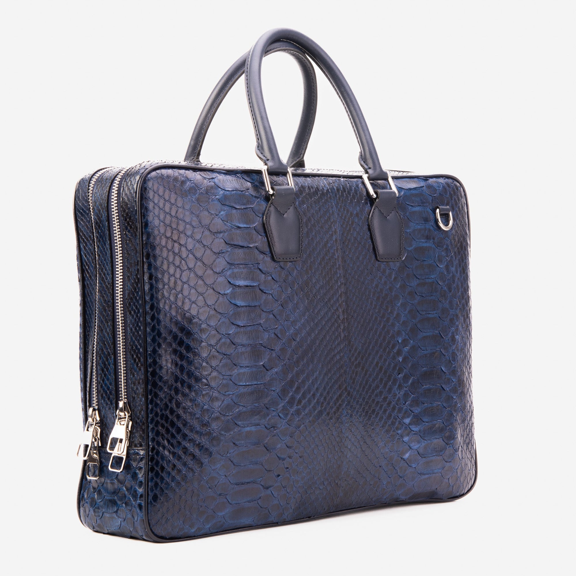 The Cortona Navy Blue Snake Leather Men’s Laptop Briefcase