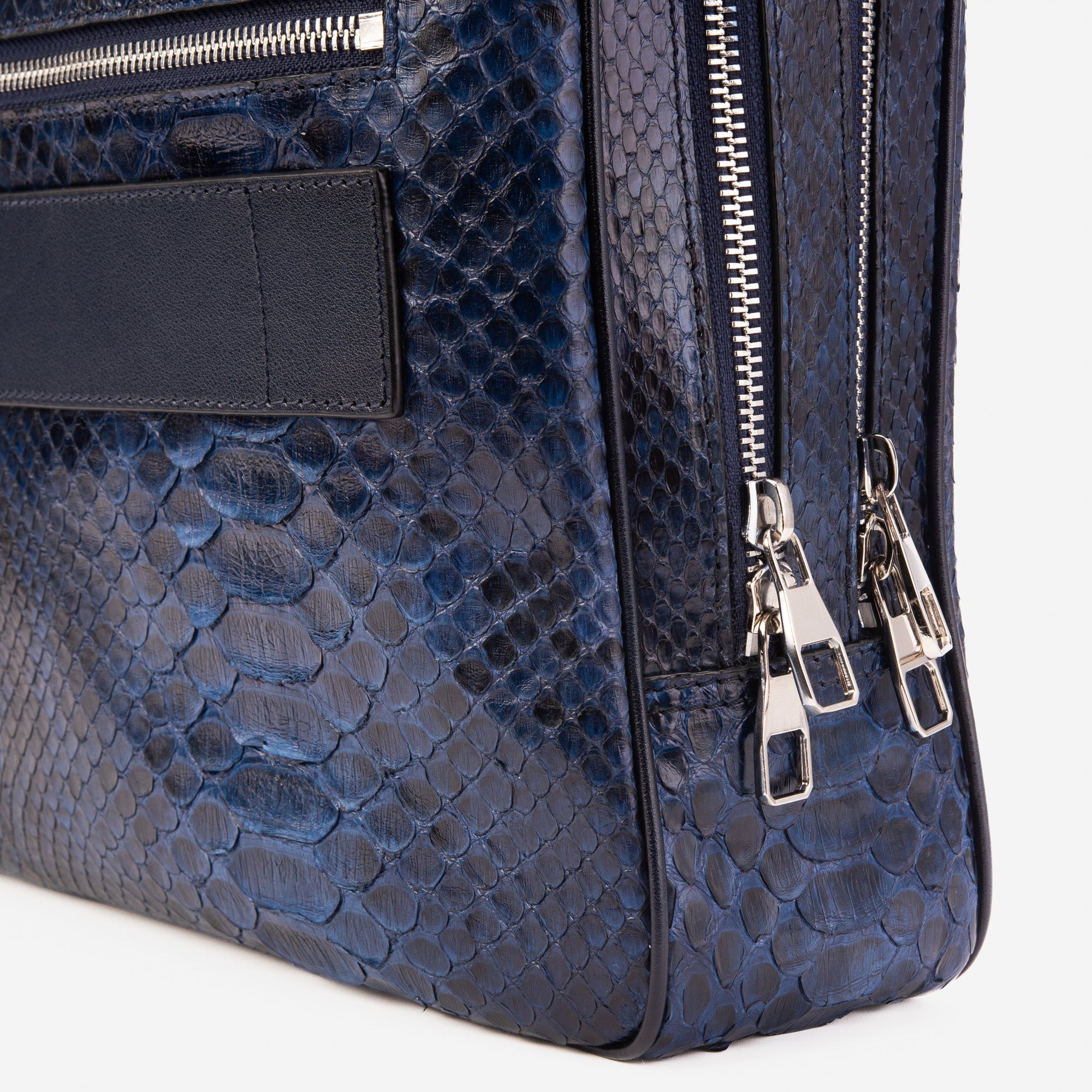 The Cortona Navy Blue Snake Leather Men’s Laptop Briefcase