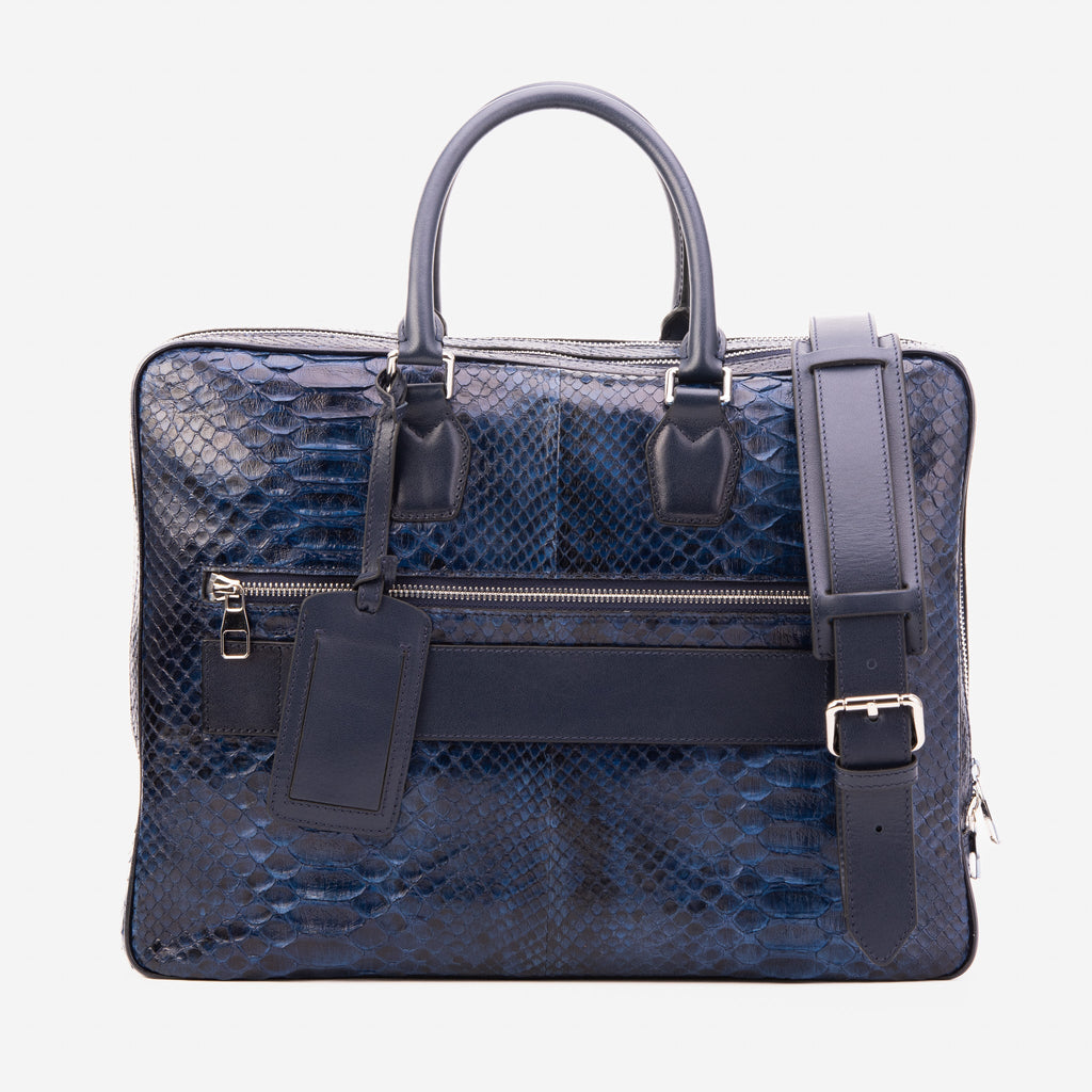The Cortona Navy Blue Snake Leather Men’s Laptop Briefcase