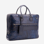 The Cortona Navy Blue Snake Leather Men’s Laptop Briefcase
