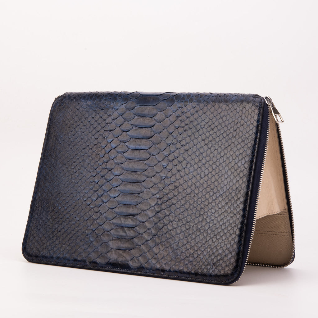 The Varese Navy Hand-Painted Snake Leather 14” Laptop Portfolio