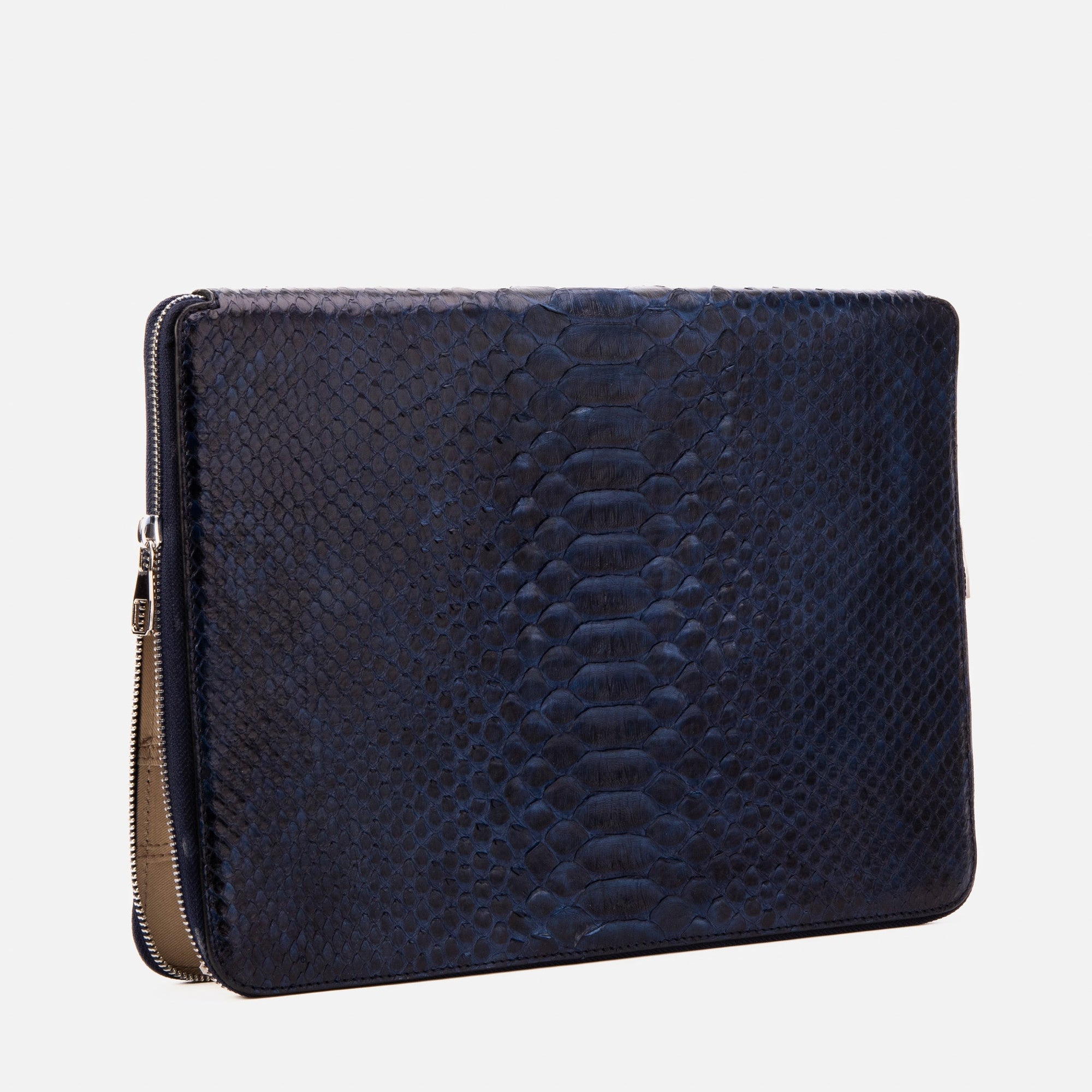 The Varese Navy Hand-Painted Snake Leather 14” Laptop Portfolio