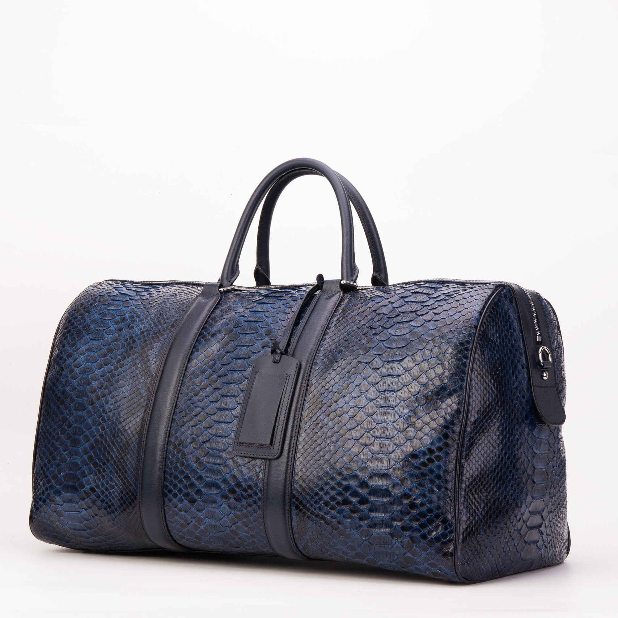 The Velar Navy Hand-Painted Snake Leather Weekender Bag