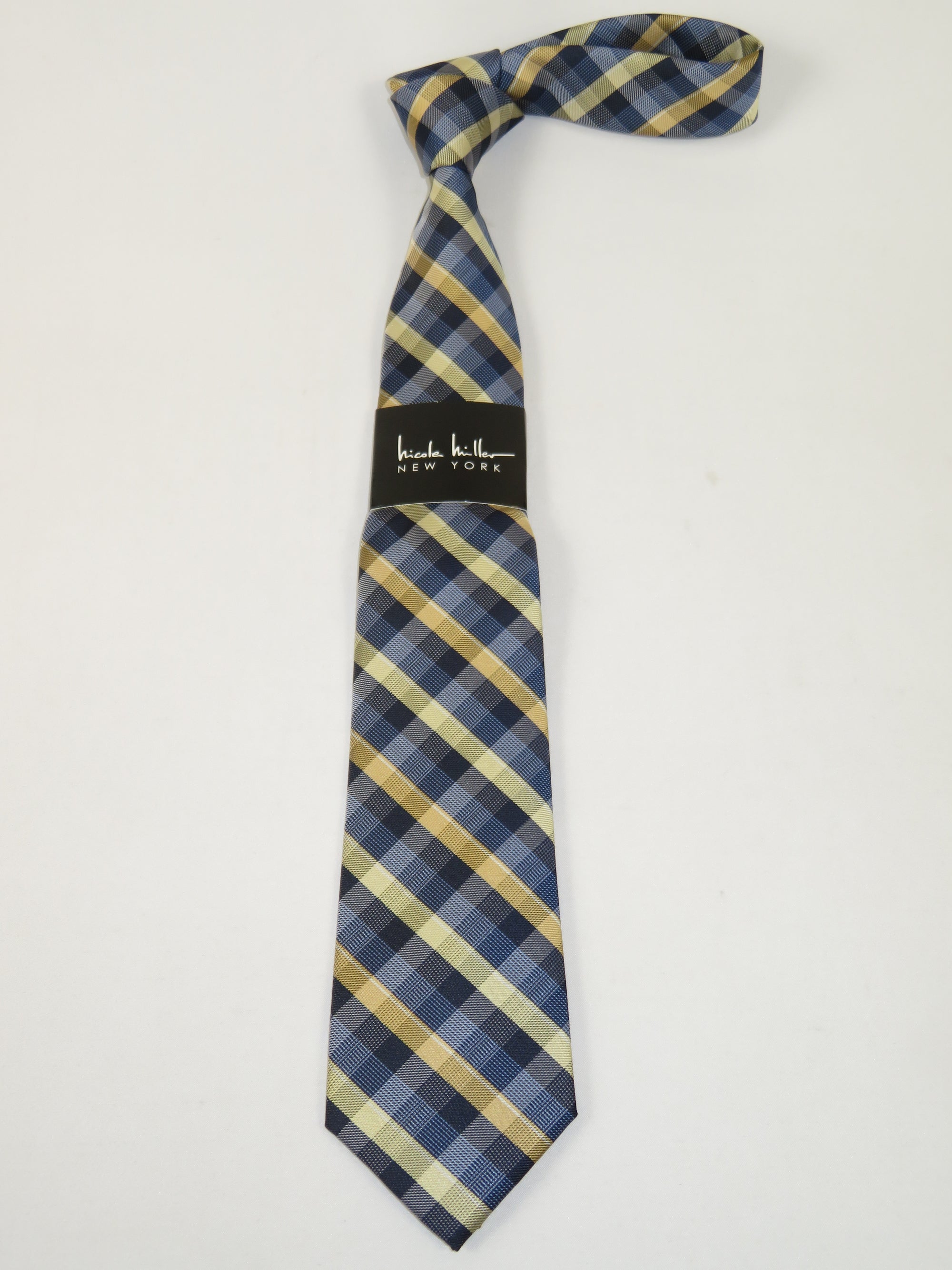 Men's Nicole Miller Tie Classic Woven Silky Feel #Nicole-3 Yellow Blue Checker