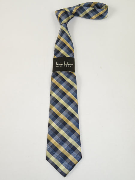 Men's Nicole Miller Tie Classic Woven Silky Feel #Nicole-3 Yellow Blue Checker