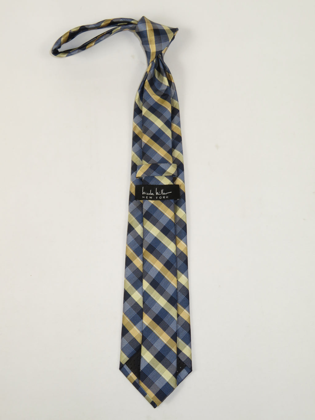 Men's Nicole Miller Tie Classic Woven Silky Feel #Nicole-3 Yellow Blue Checker