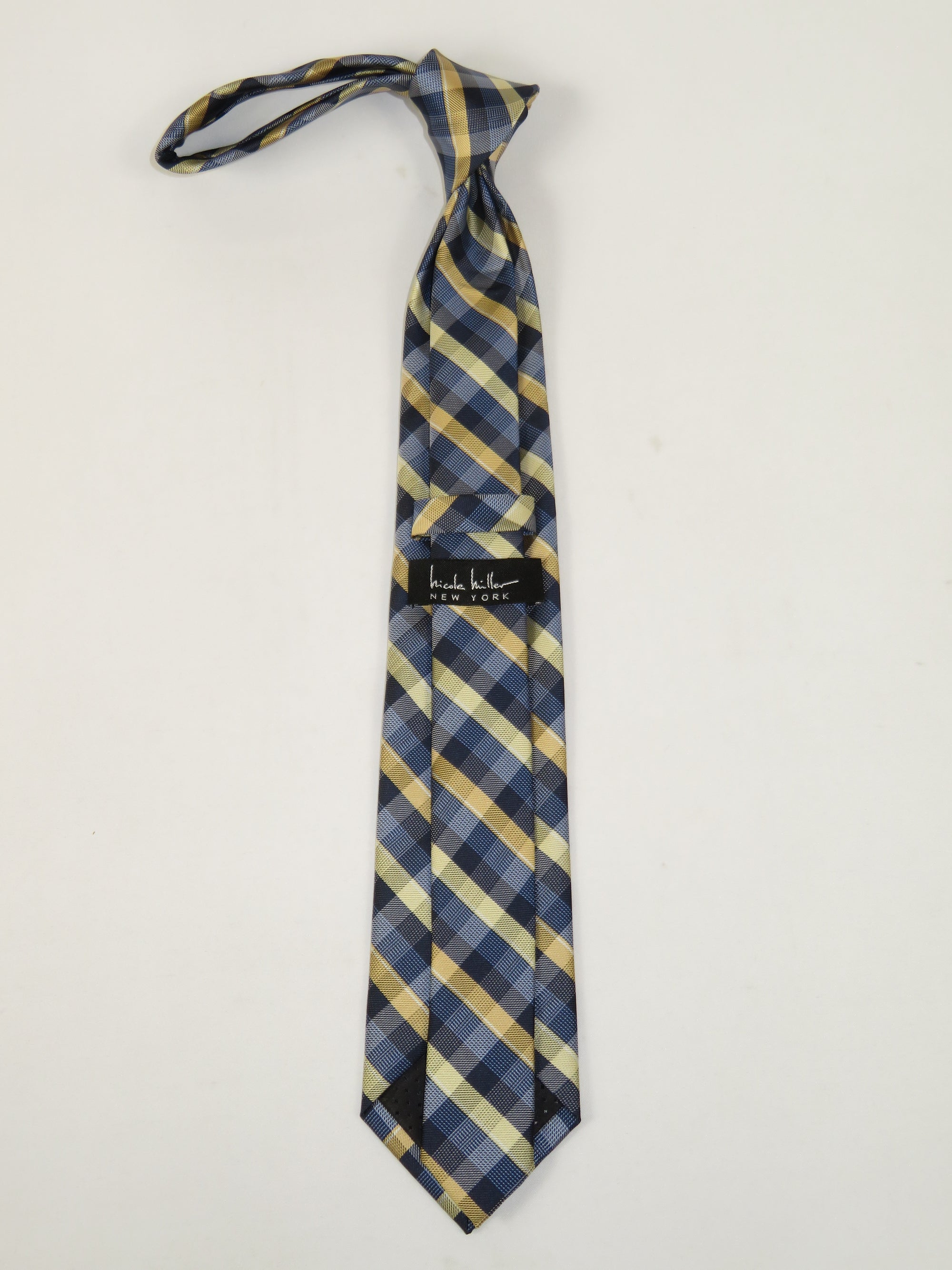 Men's Nicole Miller Tie Classic Woven Silky Feel #Nicole-3 Yellow Blue Checker
