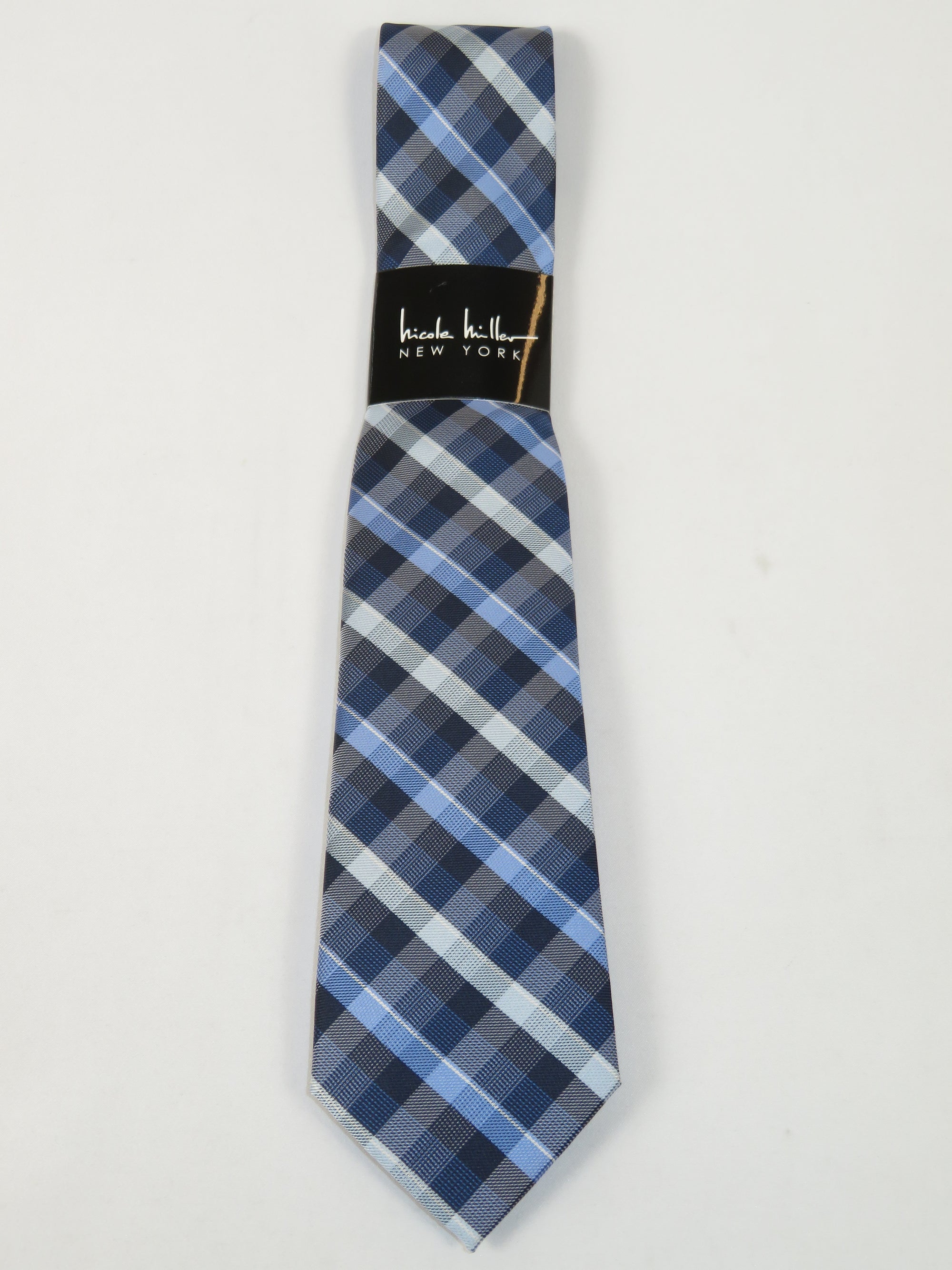 Men's Nicole Miller Tie Classic Woven Silky Feel #Nicole-1 Blue Checker