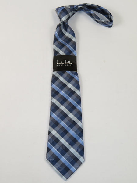 Men's Nicole Miller Tie Classic Woven Silky Feel #Nicole-1 Blue Checker
