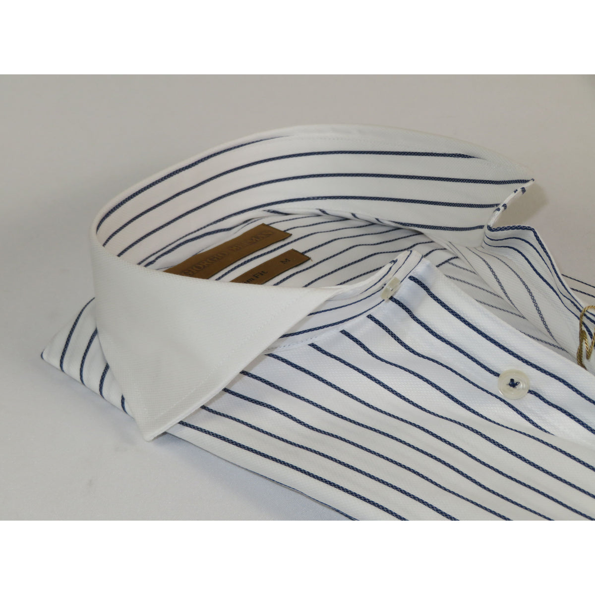 Men's Giorgio Belman Shirts 100% Cotton Spread White Collar Nova 3 White Black Stripes