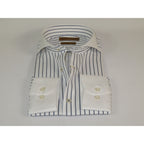 Men's Giorgio Belman Shirts 100% Cotton Spread White Collar Nova 3 White Black Stripes