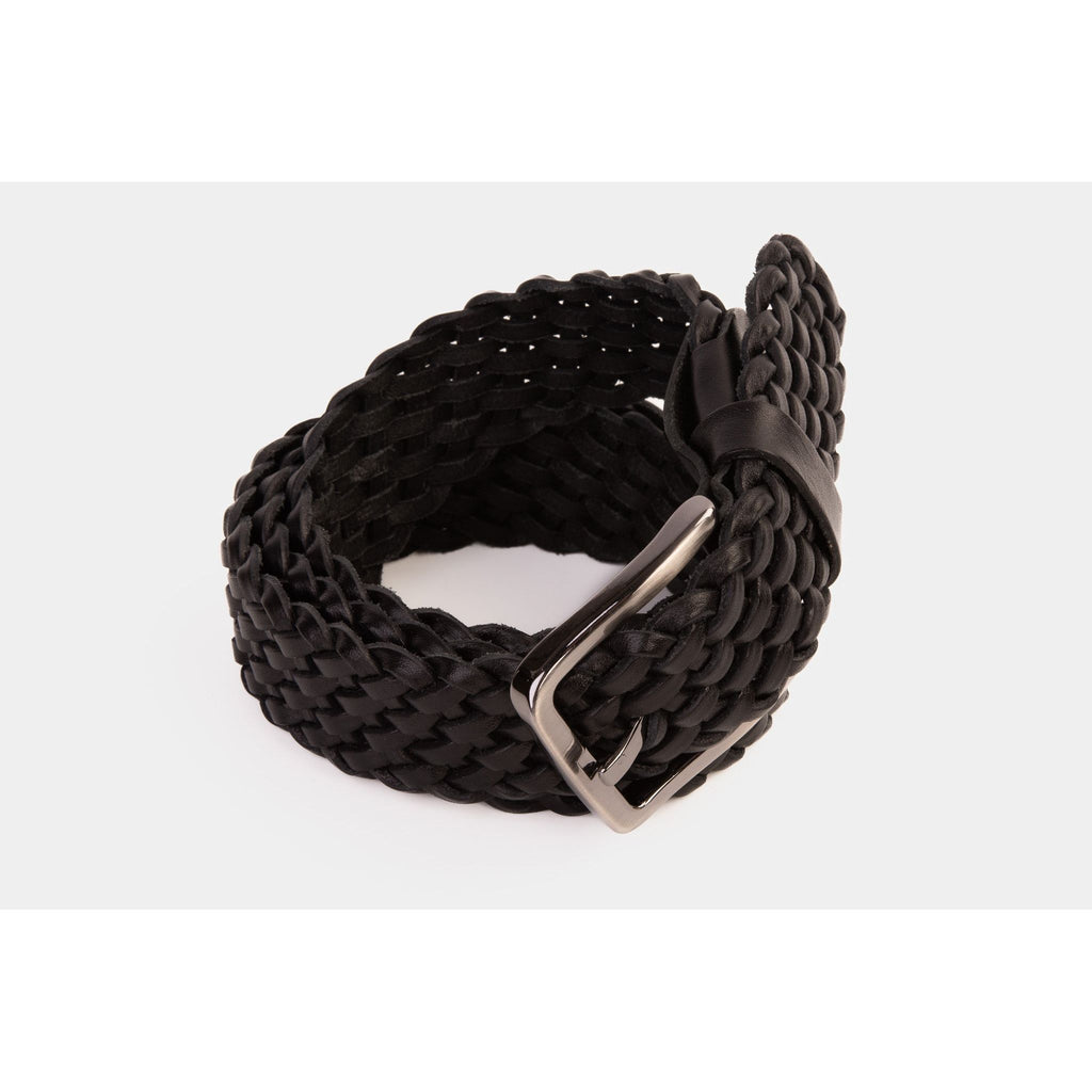 The Mclean Woven Black Leather Belt