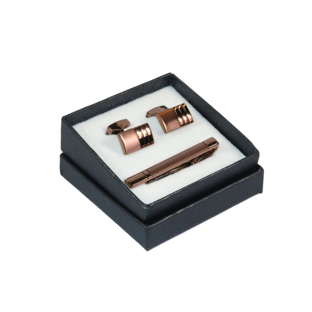 Men's Cufflink/Tie Bar Clip Set By Pierre Cavelli Turkey PCJ-10 Rose Gold