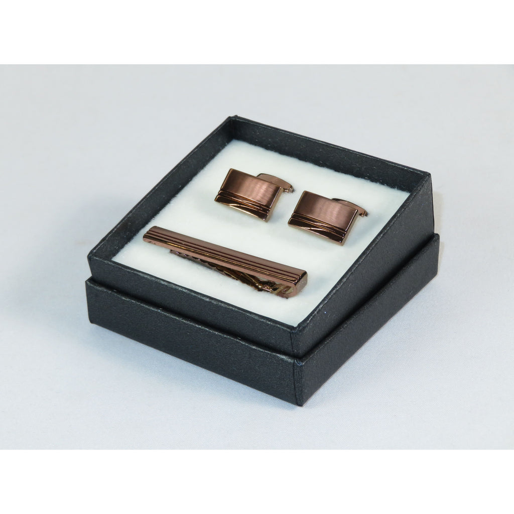 Men's Cufflink/Tie Bar Clip Set By Pierre Cavelli Turkey PCJ-12 Rose Gold