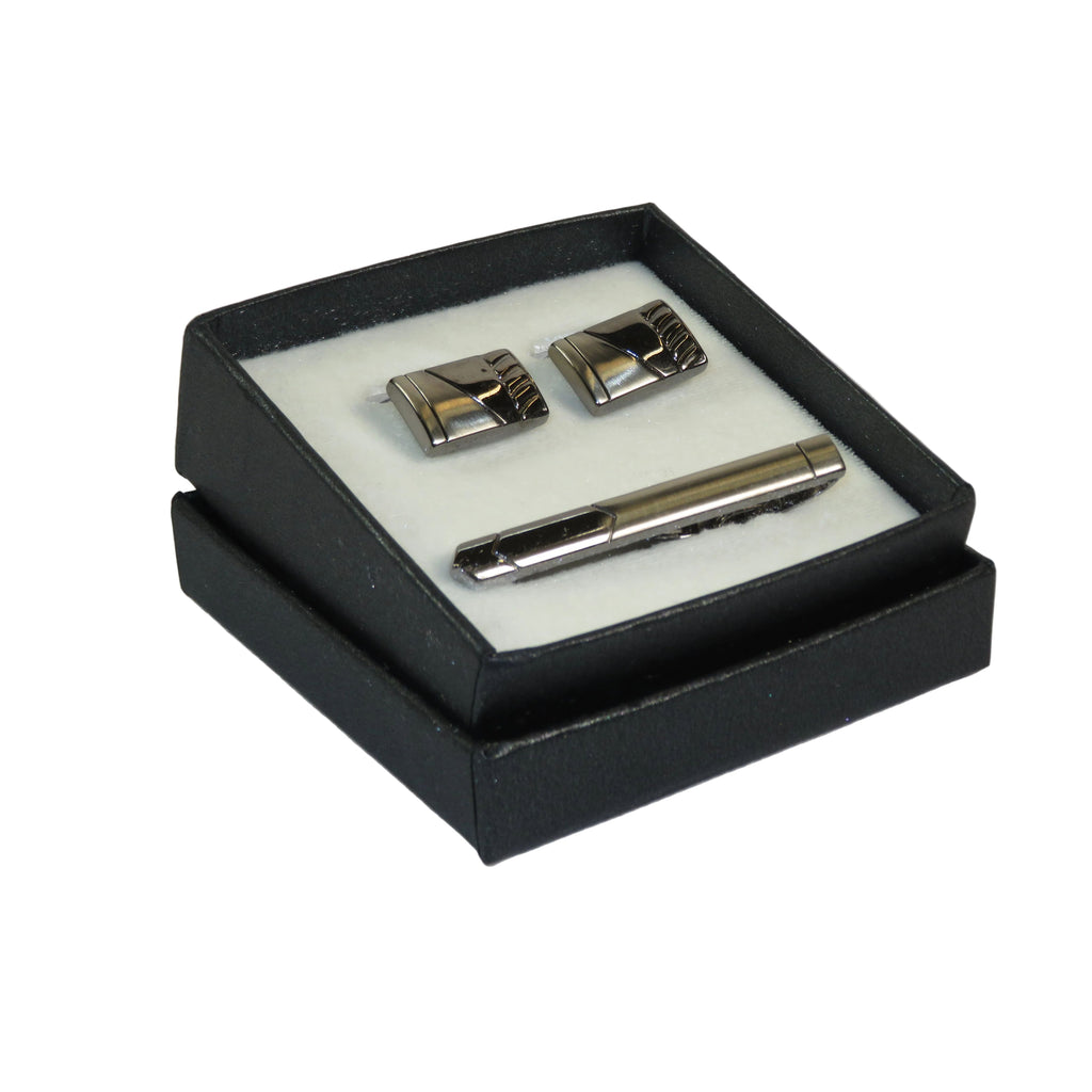 Men's Cufflink/Tie Bar Clip Set 3Pcs By Pierre Cavelli Turkey PCJ-19 Silver