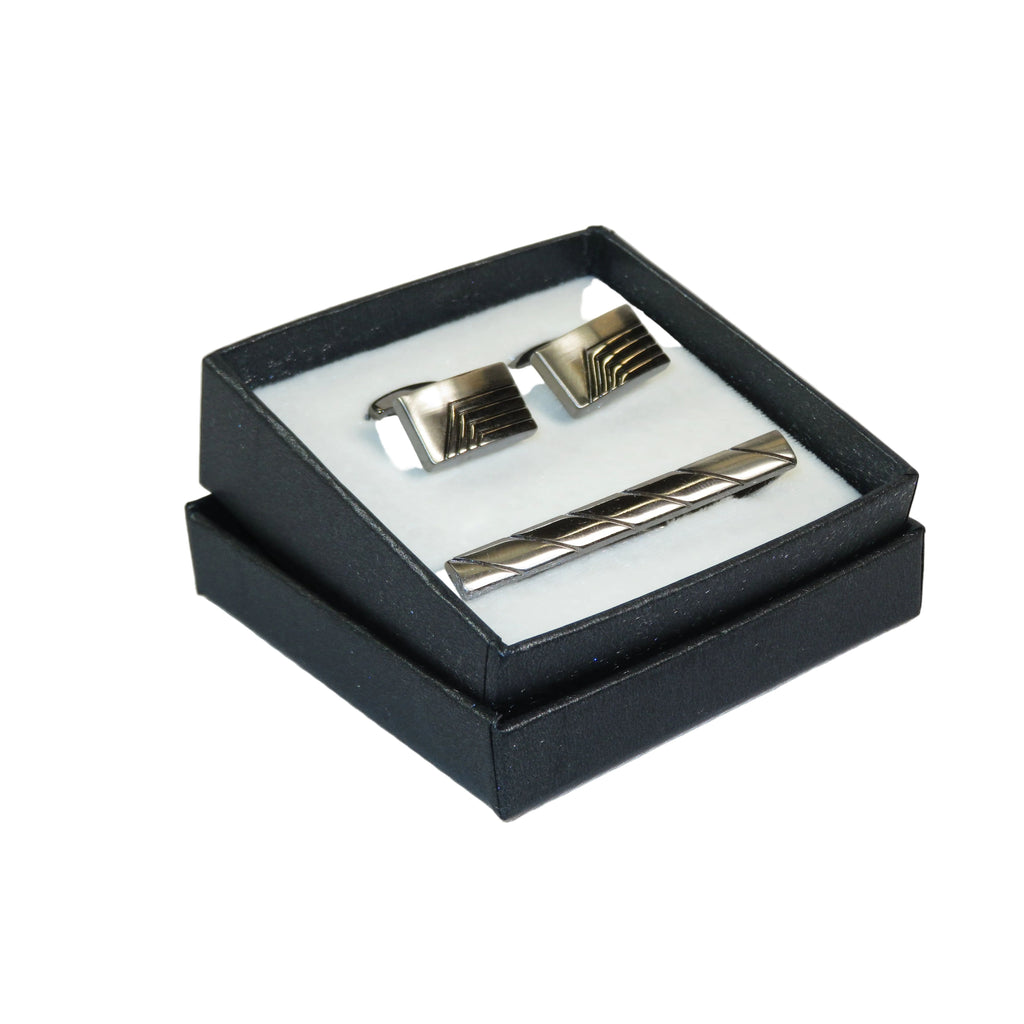 Men's Cufflink/Tie Bar Clip Set 3Pcs By Pierre Cavelli Turkey PCJ-21 Silver