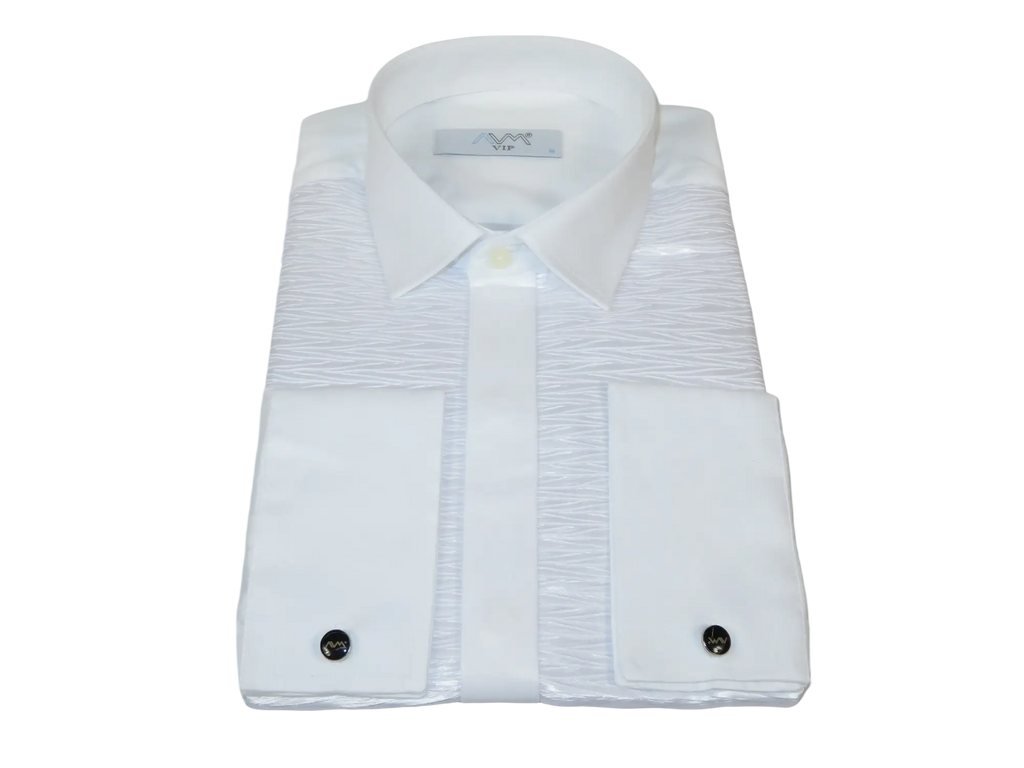 Men CEREMONIA Formal Tux Cotton Shirt Slim Fit Turkey #PLK 13 Crinkled White