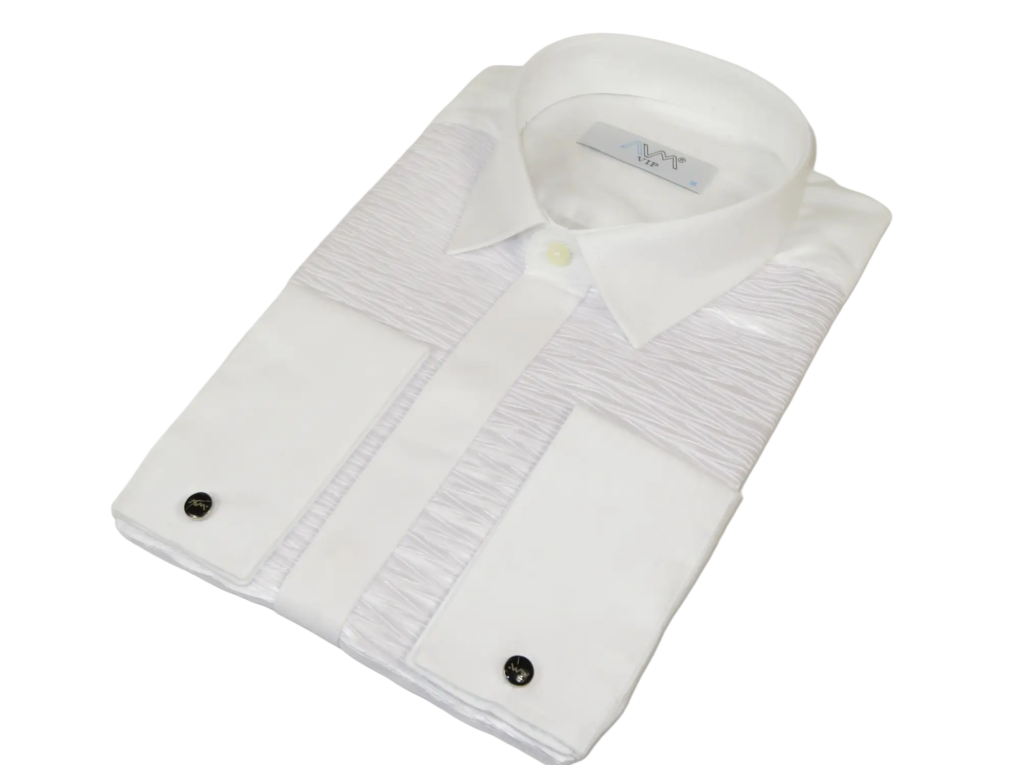 Men CEREMONIA Formal Tux Cotton Shirt Slim Fit Turkey #PLK 13 Crinkled White