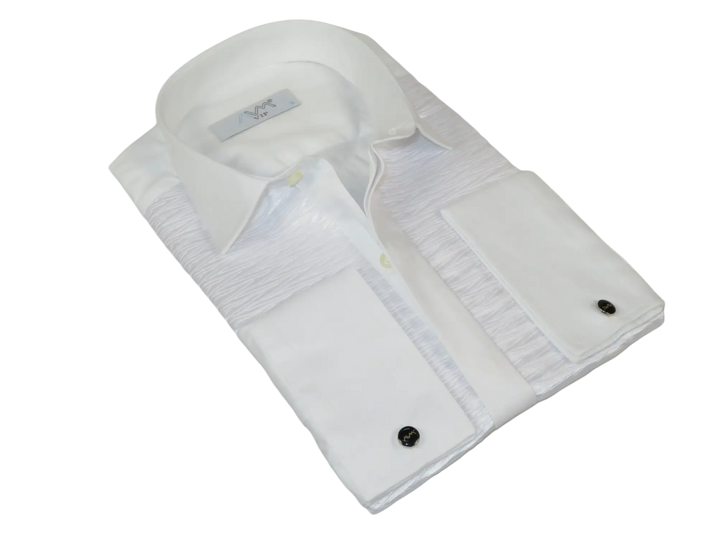 Men CEREMONIA Formal Tux Cotton Shirt Slim Fit Turkey #PLK 13 Crinkled White