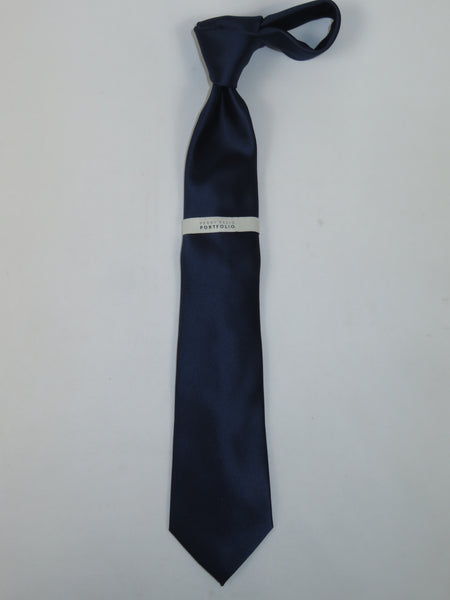 Men's Perry Ellis Tie Classic Satin Silky Feel #Perry-1 Solid Navy Blue