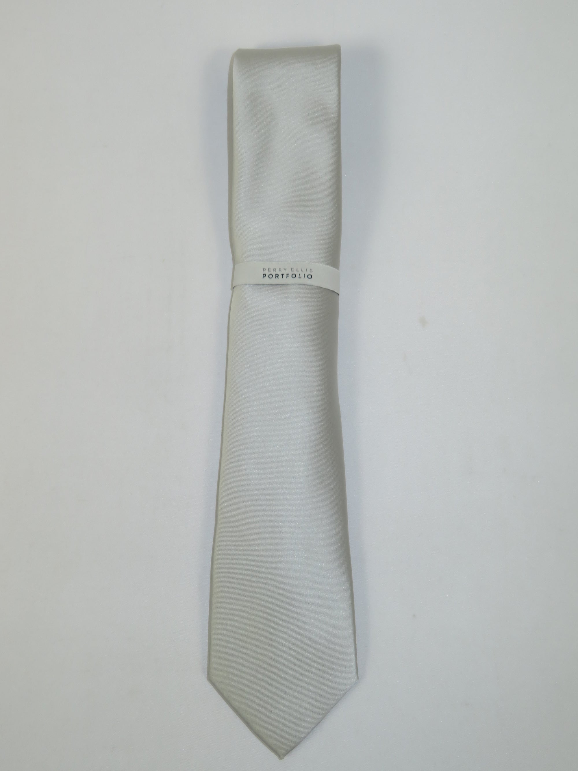 Men's Perry Ellis Tie Classic Satin Silky Feel #Perry-2 Solid Silver Gray