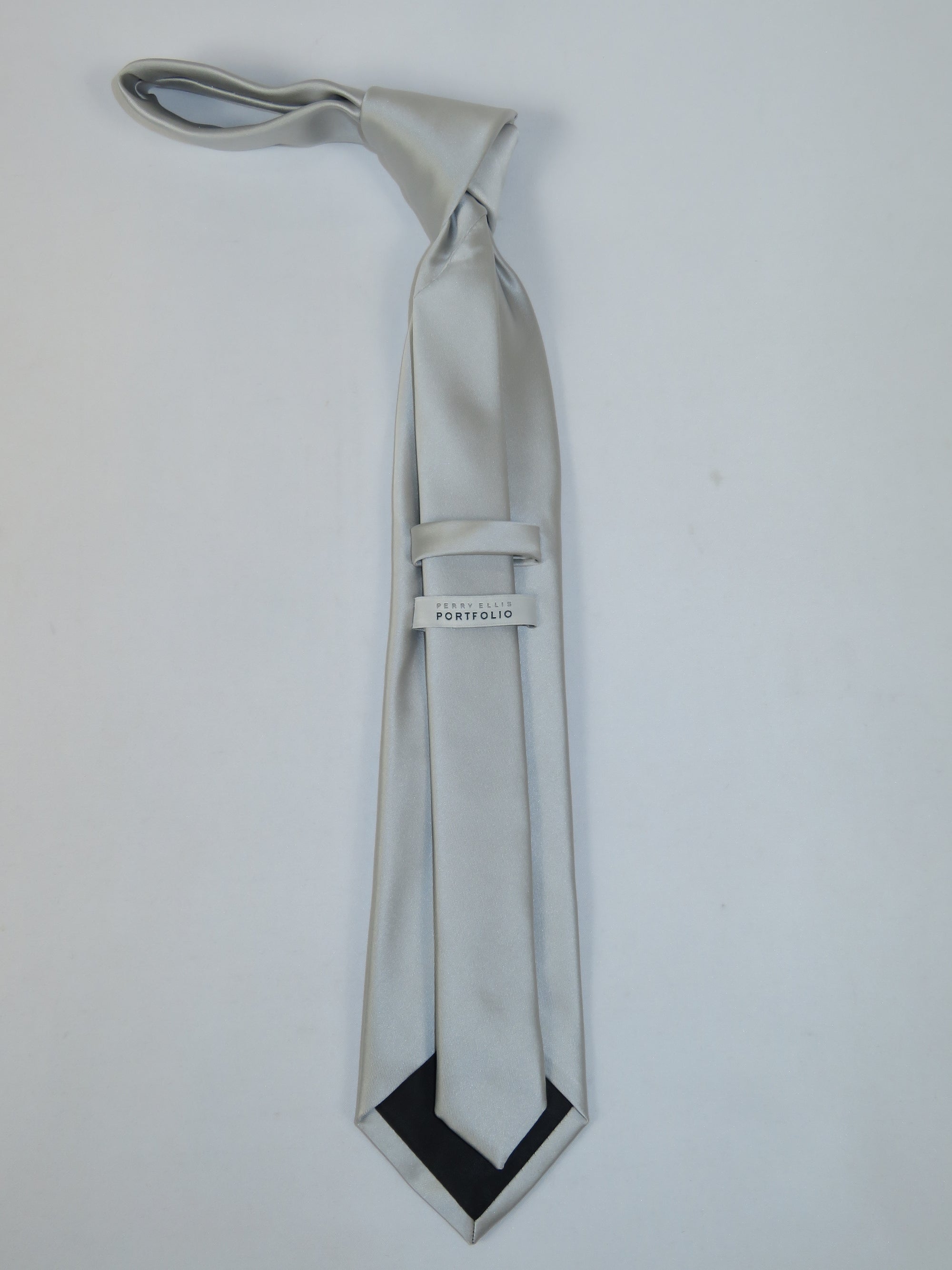 Men's Perry Ellis Tie Classic Satin Silky Feel #Perry-2 Solid Silver Gray