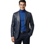 Men's VIA CONDOTTI Fine Lamb Skin Leather Blazer Jacket PUNTO CKT Laci/Navy Blue