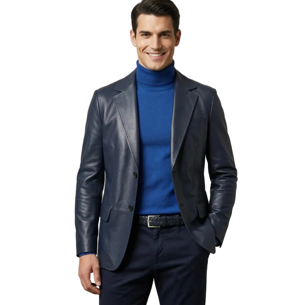 Men's VIA CONDOTTI Fine Lamb Skin Leather Blazer Jacket PUNTO CKT Laci/Navy Blue