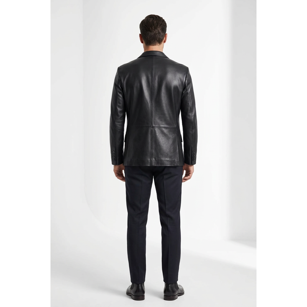 Men's VIA CONDOTTI Fine Lamb Skin Leather Blazer Jacket PUNTO CKT Black