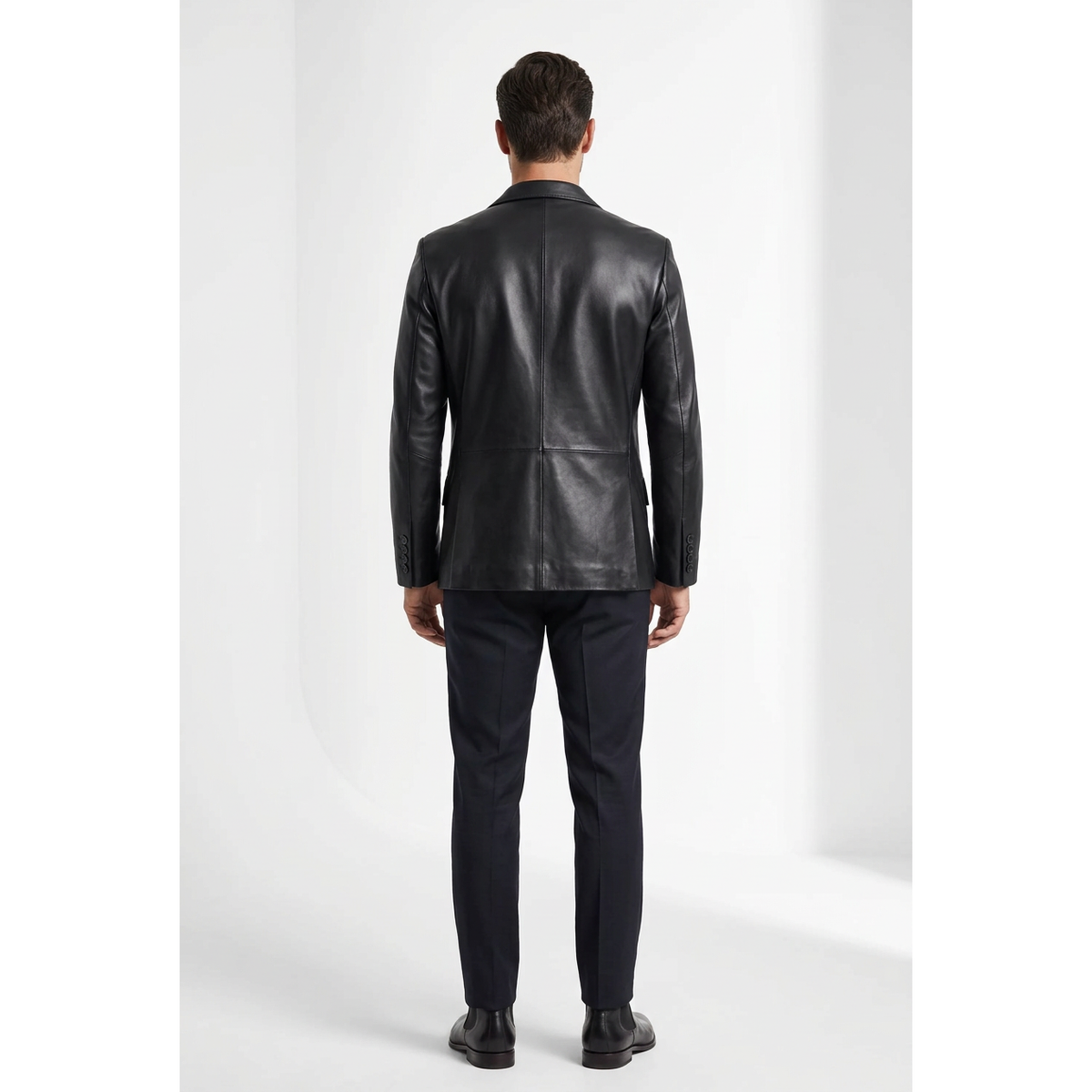Men's VIA CONDOTTI Fine Lamb Skin Leather Blazer Jacket PUNTO CKT Black