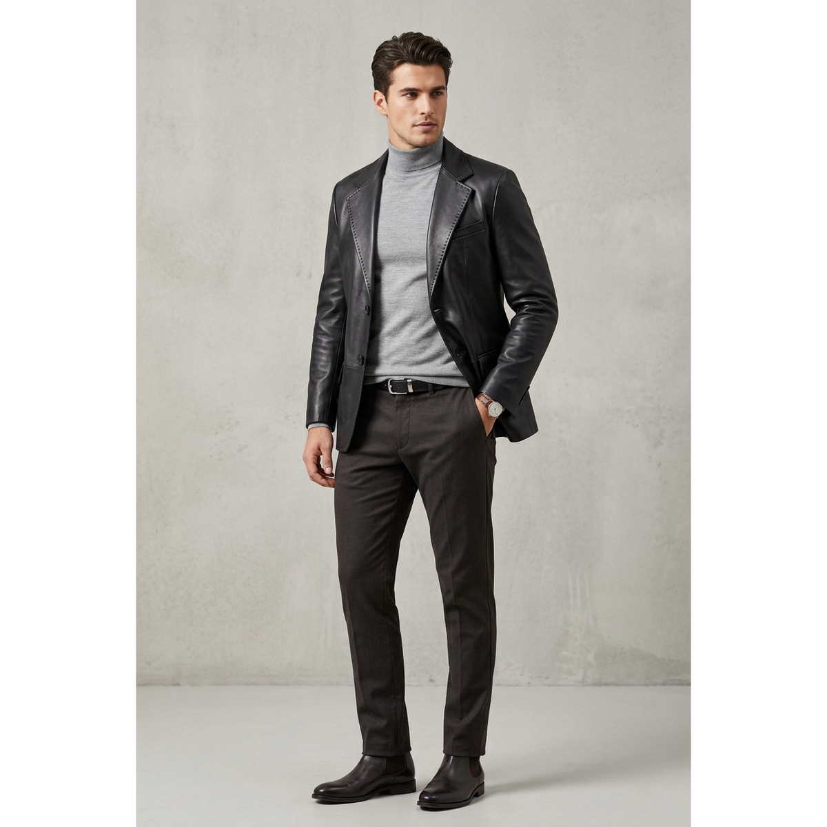 Men's VIA CONDOTTI Fine Lamb Skin Leather Blazer Jacket PUNTO CKT Black