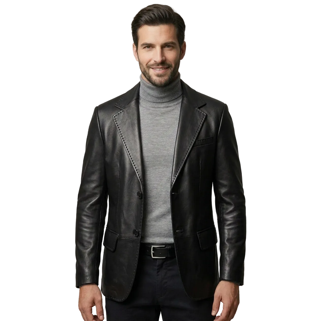 Men's VIA CONDOTTI Fine Lamb Skin Leather Blazer Jacket PUNTO CKT Black