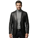 Men's VIA CONDOTTI Fine Lamb Skin Leather Blazer Jacket PUNTO CKT Black
