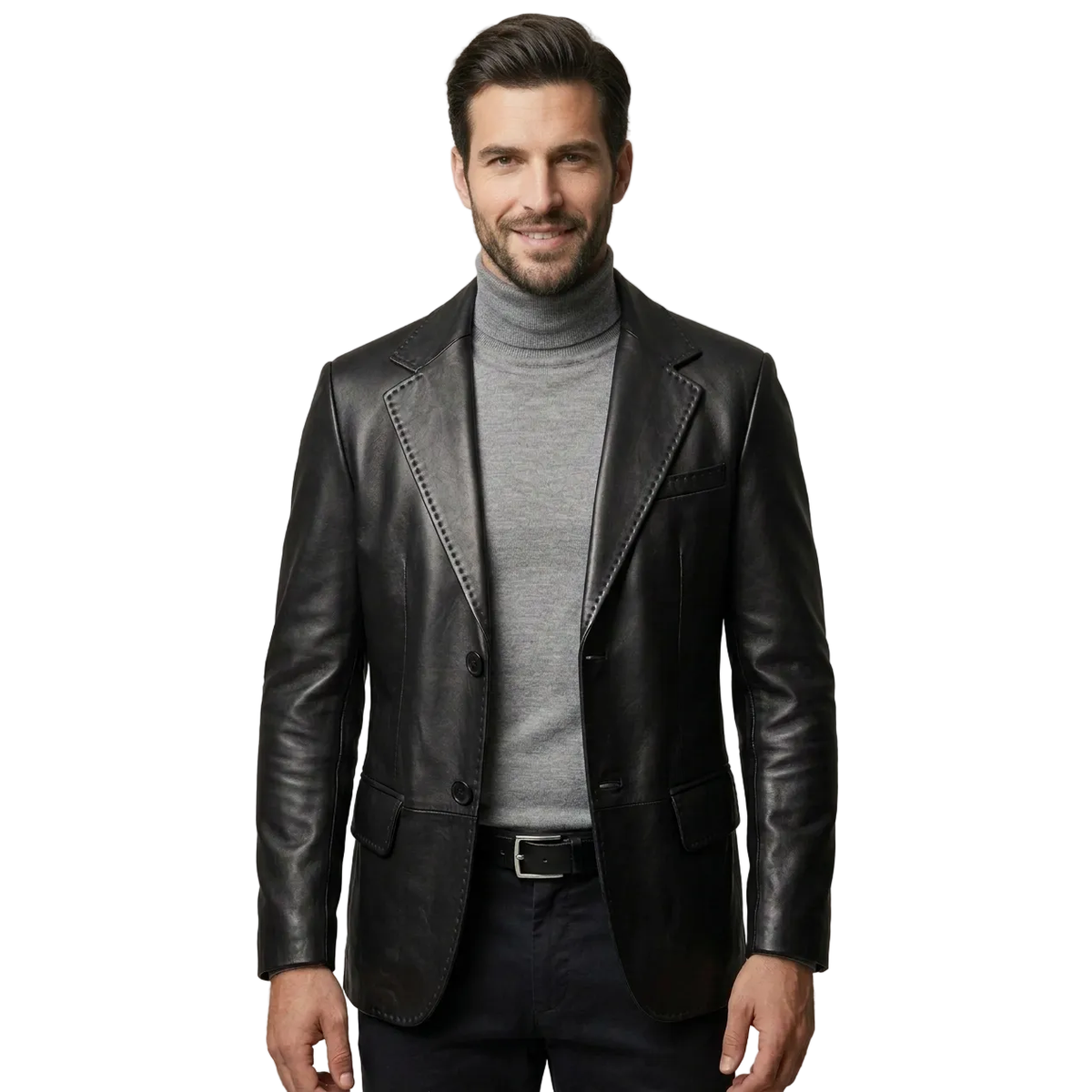 Men's VIA CONDOTTI Fine Lamb Skin Leather Blazer Jacket PUNTO CKT Black