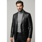 Men's VIA CONDOTTI Fine Lamb Skin Leather Blazer Jacket PUNTO CKT Black