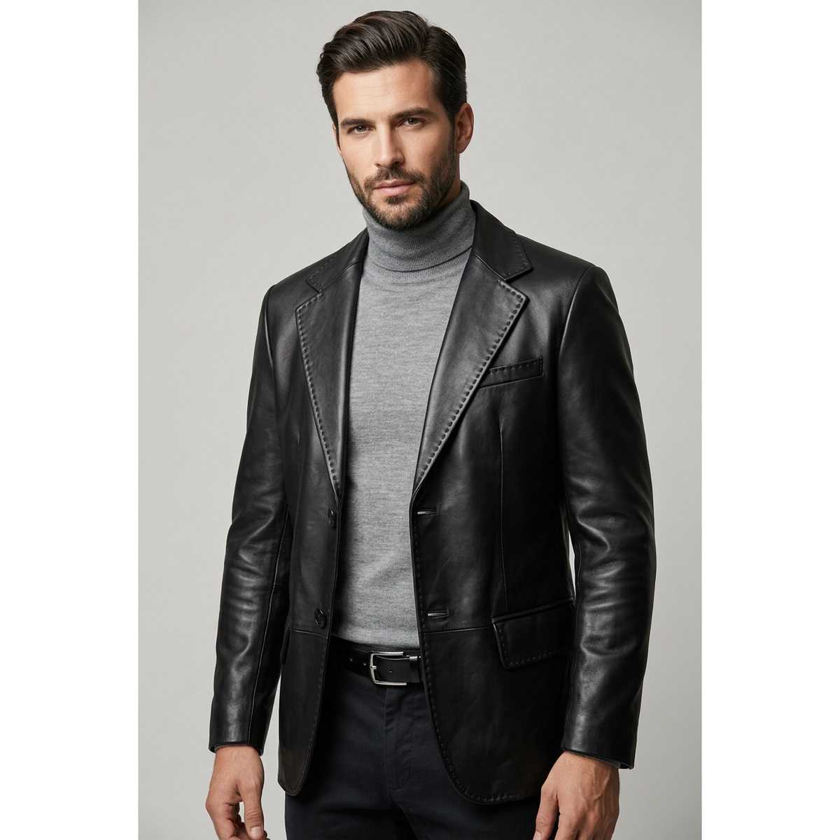 Men's VIA CONDOTTI Fine Lamb Skin Leather Blazer Jacket PUNTO CKT Black