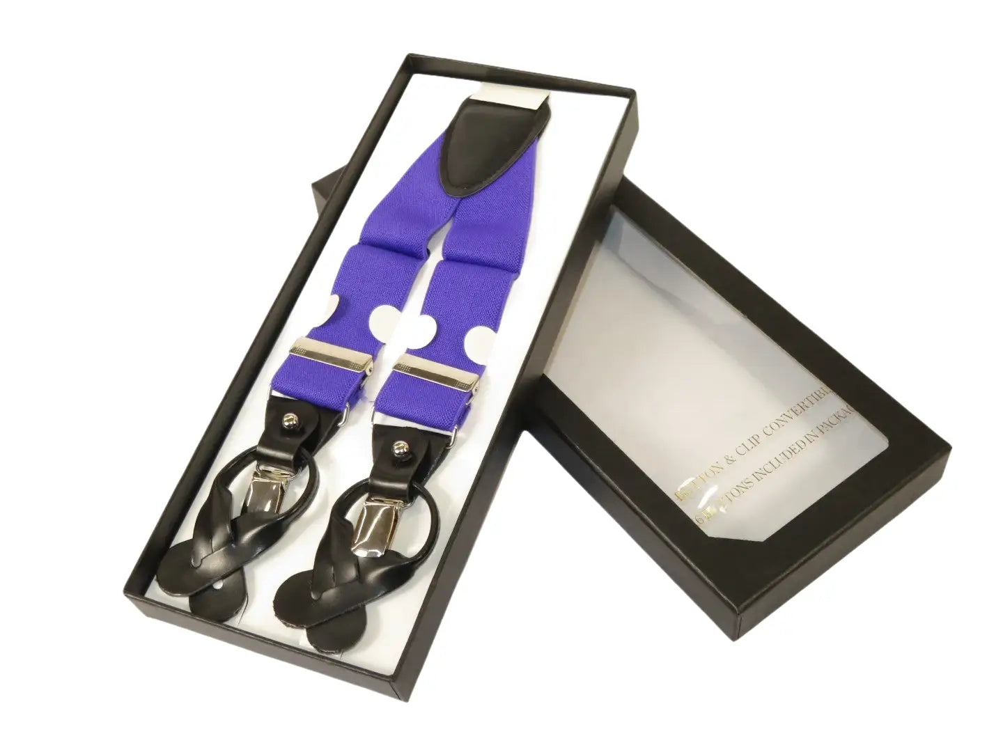 ELEGANT Suspenders Clip on and Button Option for Slacks or Suit Pants Purple