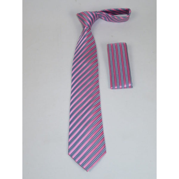 Men's Woven Tie Hankie Set J.Valintin Private Collection R43 Pink Stripe