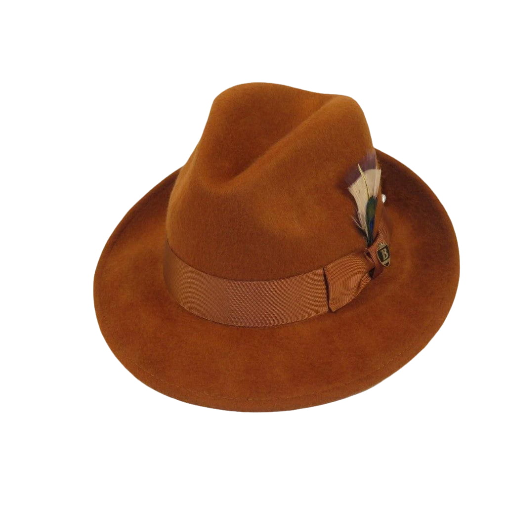 Men Bruno Capelo Hat Australian Wool Rabbit Fur Look Felt Fedora RA762 Cognac